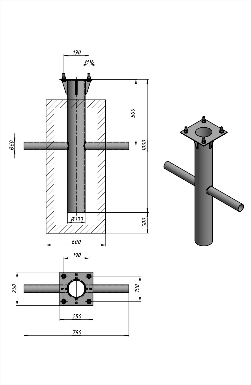 Закладная Т3 -1000мм